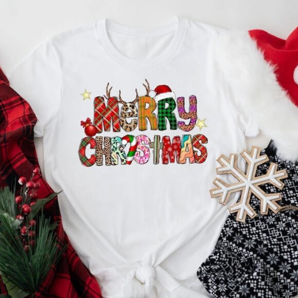 Tops - Merry Christmas Shirt, Cute Christmas Matching Shirt, Christmas Tree Shirt